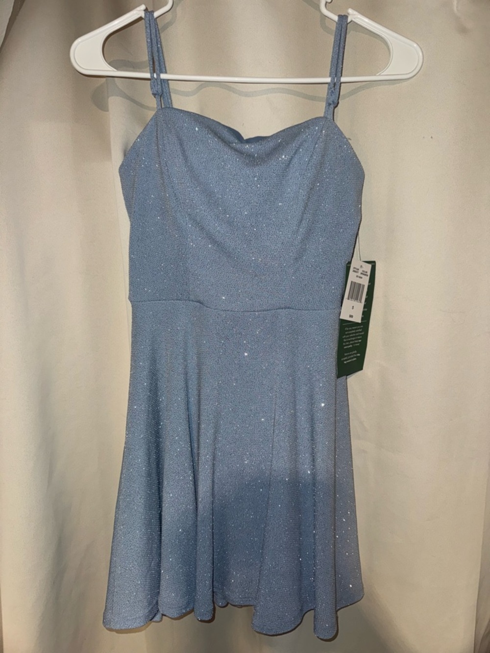 Sparkling Light Blue Spaghetti Strap Fit & Flare Dress by B Smart